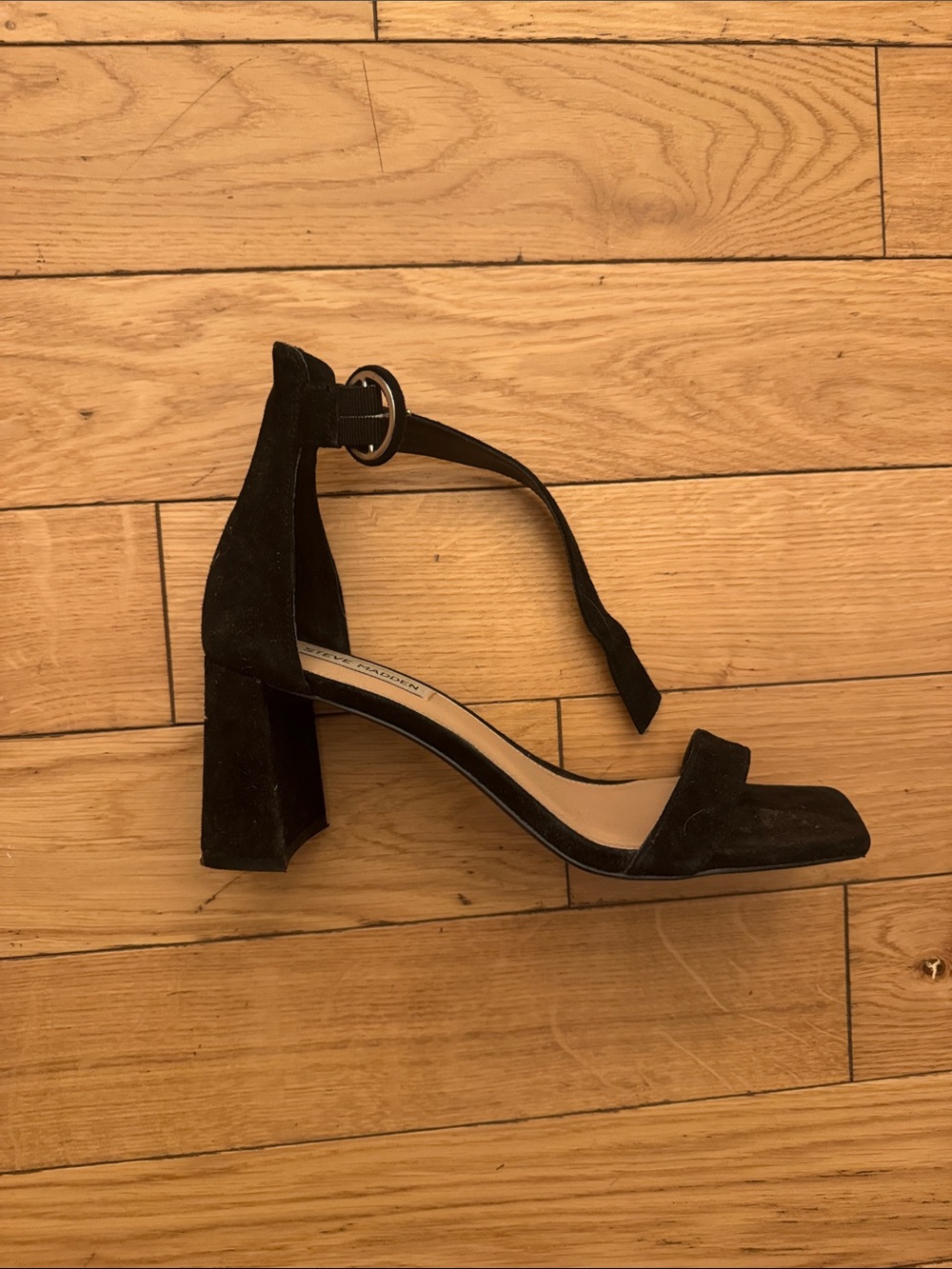 Steve Madden Black Suede Ankle-Strap Block Heel Sandals Size 9